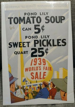 VINTAGE 1939 WORLDS FAIR GROCERY STORE WINDOW DISPLAY RACK PENNANT SIGN OLD RARE 5