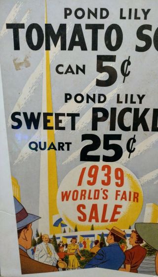 VINTAGE 1939 WORLDS FAIR GROCERY STORE WINDOW DISPLAY RACK PENNANT SIGN OLD RARE 6