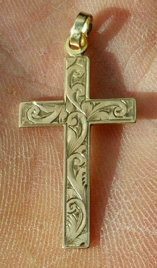 Vintage 9ct Solid Gold Crucifix Cross Necklace Pendant - 1.  8grams,  1 1/4 " High -