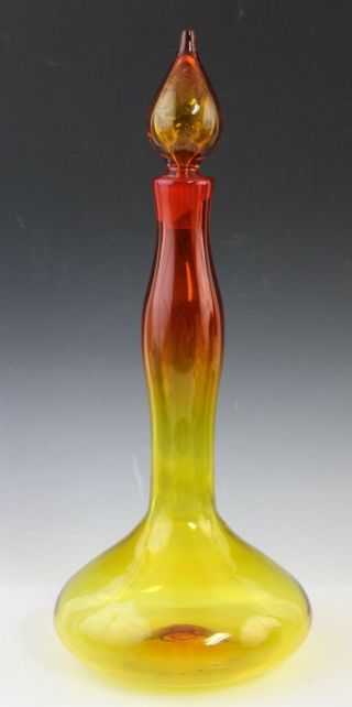 Vintage Signed Blenko Amberina Sunset Red Yellow 13 " Decanter W Flame Stopper