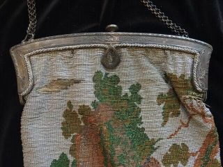 Antique Victorian Micro - Beaded Purse Handbag featuring Man Woman Pastoral Scene 4