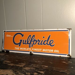 Vintage Gulfpride Gulf Motor Oil Sign Service Lubester Pump