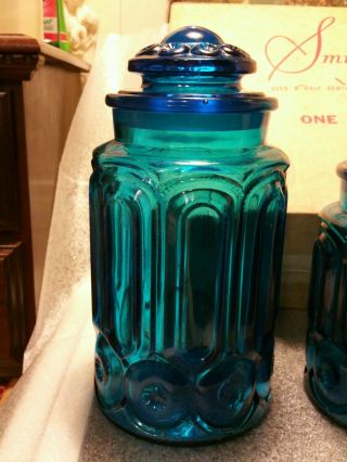 Vintage Blue Moon & Star,  L E Smith Glass Canister Set 2