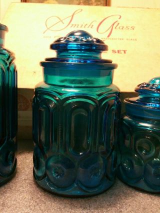 Vintage Blue Moon & Star,  L E Smith Glass Canister Set 3