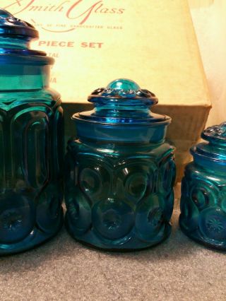 Vintage Blue Moon & Star,  L E Smith Glass Canister Set 4