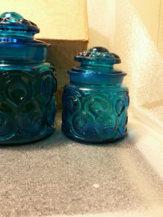 Vintage Blue Moon & Star,  L E Smith Glass Canister Set 5