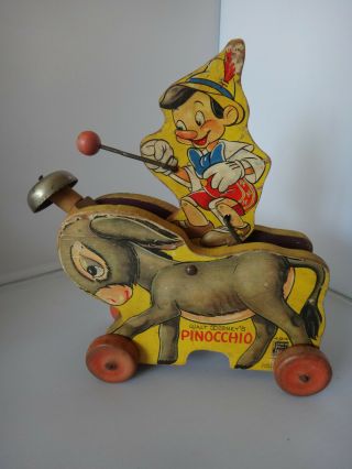 Vintage Disney Fisher Price 494 Pinocchio Donkey Bell Pull Toy 1939