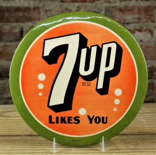 Vintage 1950s 7 - Up Advertising Counter Button Sign Very Good Cond