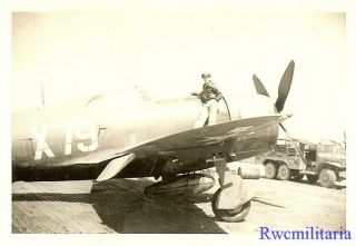 Org.  Photo: Us Fighter Pilot Posed On His P - 47 Fighter Plane