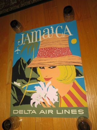 Vintage Delta Airline Travel Poster Jamaica,  1960s Airlines