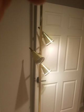 Vtg Mid Century Modern Pole Lamp Floor Light 3 Cone Atomic Metal Brass