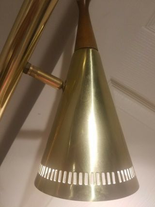 Vtg Mid Century Modern POLE LAMP Floor Light 3 Cone Atomic Metal Brass 5