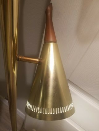 Vtg Mid Century Modern POLE LAMP Floor Light 3 Cone Atomic Metal Brass 6