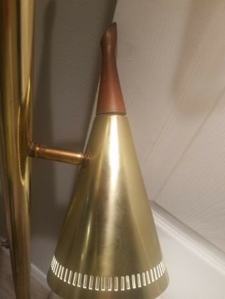 Vtg Mid Century Modern POLE LAMP Floor Light 3 Cone Atomic Metal Brass 7