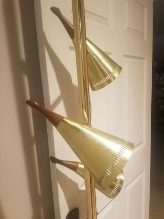 Vtg Mid Century Modern POLE LAMP Floor Light 3 Cone Atomic Metal Brass 8