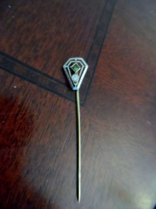 VINTAGE ART DECO 14K GOLD STICK PIN,  FILIGREE TRIANGLE with SMALL STONES 2