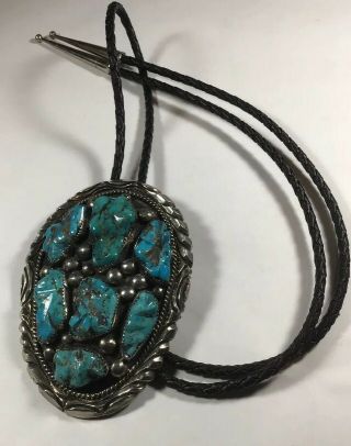 Vintage Navajo Made Kingman Turquoise Bolo.  Signed F.  Dale.  Shiprock