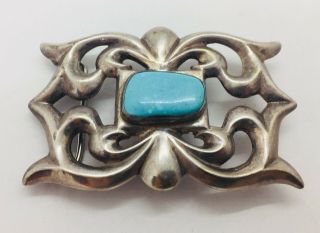 Vintage Navajo Native American Sterling Silver Blue Turquoise Chunky Belt Buckle