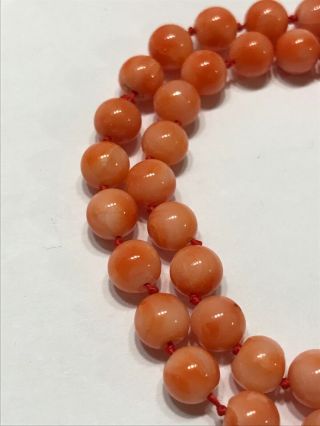 Vintage Pink Coral Beaded Necklace 14k Gold Clasp 1/4” Beads.  28”.  32.  5g 2