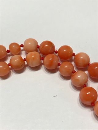 Vintage Pink Coral Beaded Necklace 14k Gold Clasp 1/4” Beads.  28”.  32.  5g 3