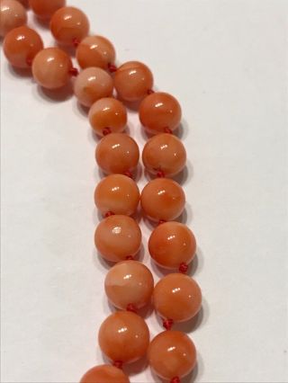 Vintage Pink Coral Beaded Necklace 14k Gold Clasp 1/4” Beads.  28”.  32.  5g 4