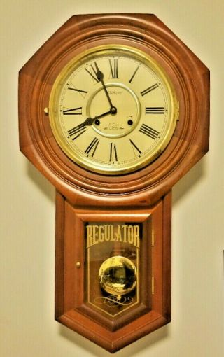 Vintage Waltham Regulator 31 Day Chime Wooden Wall Clock W/ Key