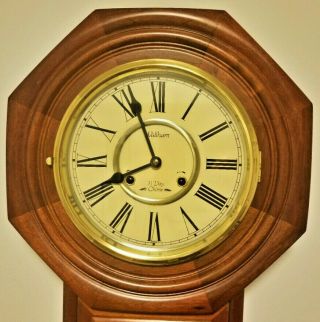 Vintage Waltham Regulator 31 Day Chime Wooden Wall Clock w/ Key 2