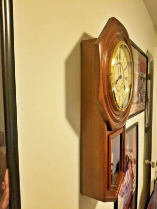 Vintage Waltham Regulator 31 Day Chime Wooden Wall Clock w/ Key 4