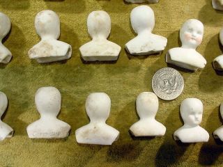 50 x excavated faded painted vintage bisque doll heads Germany Hertwig age 1890 10