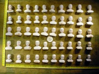 50 X Excavated Faded Painted Vintage Bisque Doll Heads Germany Hertwig Age 1890