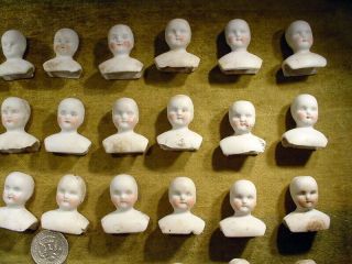 50 x excavated faded painted vintage bisque doll heads Germany Hertwig age 1890 3