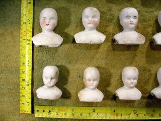 50 x excavated faded painted vintage bisque doll heads Germany Hertwig age 1890 4