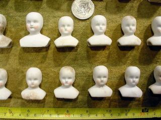 50 x excavated faded painted vintage bisque doll heads Germany Hertwig age 1890 5