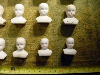 50 x excavated faded painted vintage bisque doll heads Germany Hertwig age 1890 6