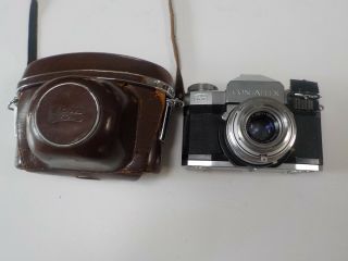 Vintage Contaflex Camera With Leather Case Zeiss Lens Tessar 1:2.  8 F=50mm