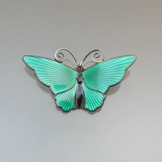 Vintage David Andersen Sterling Silver Enamel Butterfly Brooch Pin Green Norway