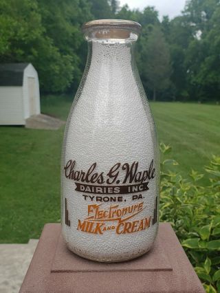 Rare Trpq Charles G Waple Farm Dairy Inc Tyrone Pa Near Altoona Pa Milk Bottle