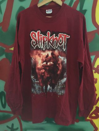 Vintage Slipknot T Shirt Size L 2001 Long Sleeve Nu Metal Nos Rare Deadstock Red