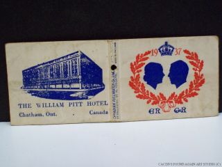 King George Vi Coronation 1937 Pullmatch Matchbook Cover William Pitt Hotel Ca