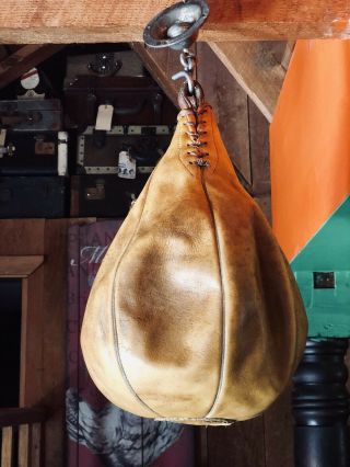 Vintage Macgrevor G483 Tan Leather Boxing Bag Punching Speed Bag Made In The Usa