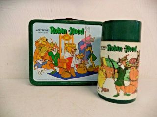 Vintage Aladdin Industries Disney Robin Hood Metal Lunchbox With Thermos