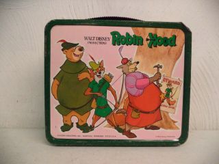 VINTAGE ALADDIN INDUSTRIES DISNEY ROBIN HOOD METAL LUNCHBOX WITH THERMOS 4