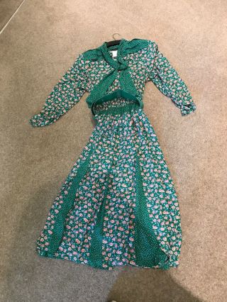 Vintage 1980’s 14 Floral Diane Freis Dress Long With Belt And Pleats