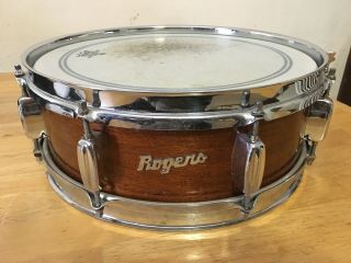 Vintage Rogers Monitor Snare Drum Mahogany Wood Shell W@w 14 X 5 Cleveland 8 Lug