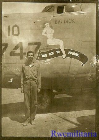 Org.  Nose Art Photo: Us Navy Pb4y Bomber " Too Hot To Handle "
