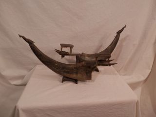 Vintage Asian Dragon Ship Water Buffalo Horn Handmade Carved 16 " X 11.  5 " Tall
