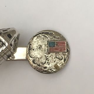 VTG Apollo 11 Silver Plated Command Module Moon American Flag Tie Clasp Clip Bar 2