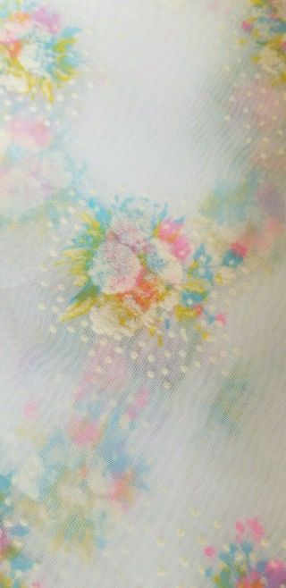 Vintage Flocked Fabric Colorful Floral Cluster Sheer Flocked Dotted Swiss Fabric