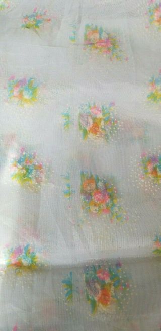 Vintage Flocked Fabric Colorful Floral Cluster Sheer Flocked Dotted Swiss Fabric 5