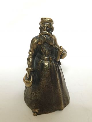 Brass Bronze Figural Figurine Bell Man Old Lady Vintage Antique